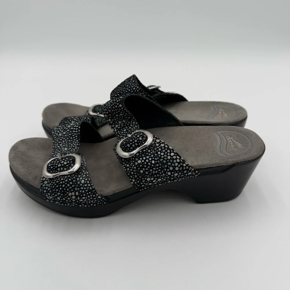 Dansko Leather Sophie Dual Strap Strappy Slip On Clog‎ Sandals Slides Shoes 7.5